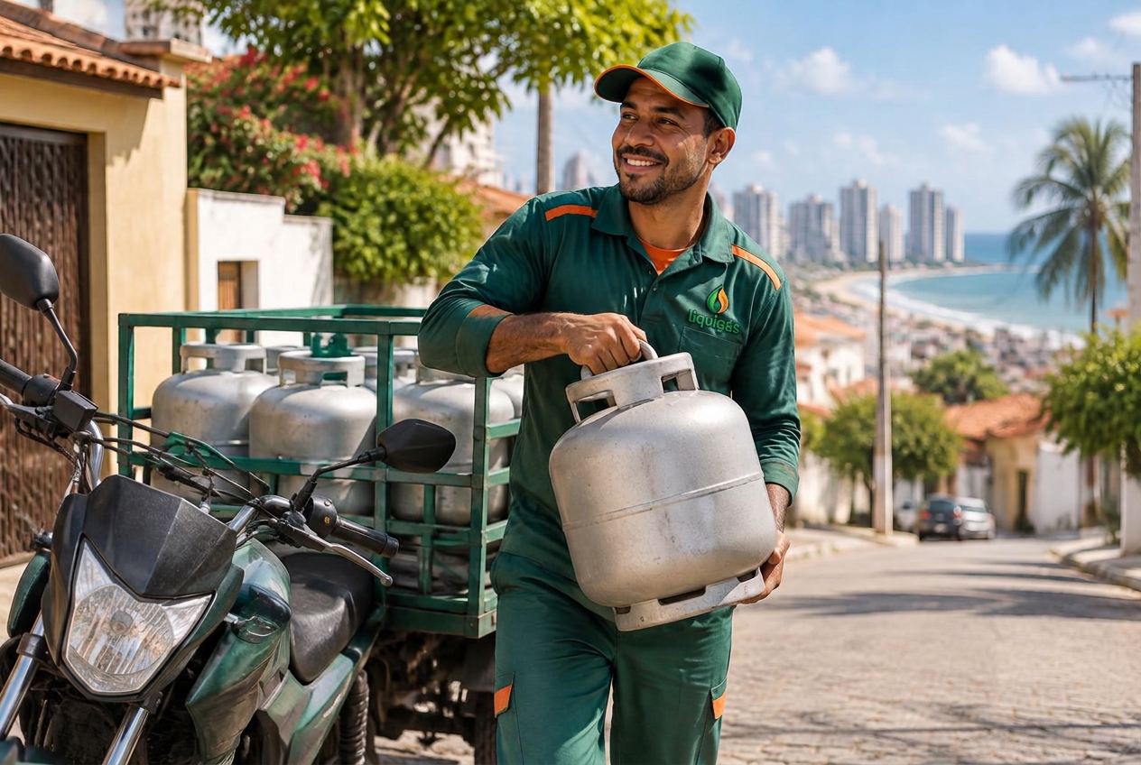 Entregador da Sol Gás pronto para realizar uma entrega